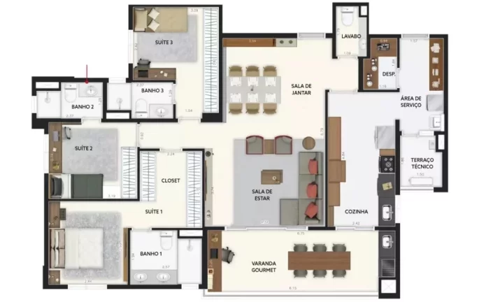 Imagem Apartamento de luxo na Vila Assunção: 3 quartos, 3 suítes, 4 banheiros, 2 vagas - 135m² no Condomínio Orion Patriani