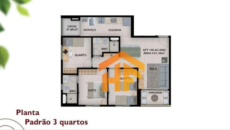 Imagem Apartamento de 61m² à venda, com 3 quartos, localizado em Zumbi, Recife - Pernambuco.