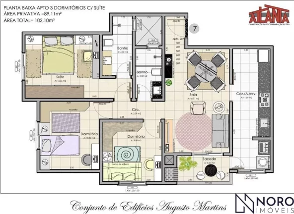 Imagem APARTAMENTO DE 3 DORMITÓRIOS COM SUÍTE, 1 VAGA DE GARAGEM NO BAIRRO URLÂNDIA