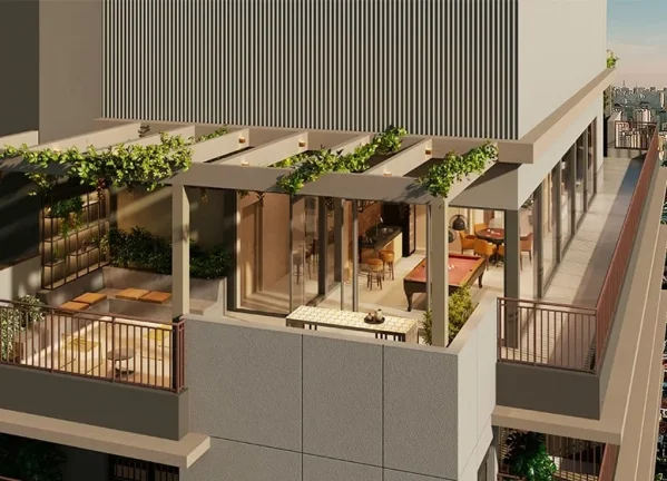 Imagem Com vista para o Campo Belo, Brooklin e Moema, um empreendimento com arquitetura contemporânea e or...