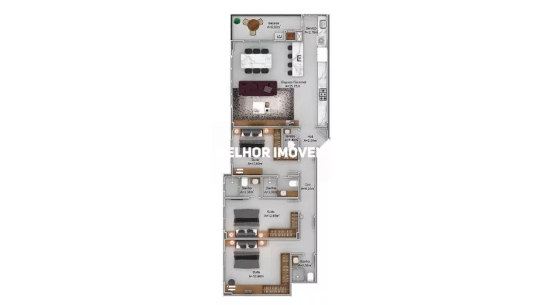 Imagem Apartamento na Planta à Venda com 03 suítes, Sacada com Churrasqueira, Localizado no Bairro Meia Praia em Itapema - SC