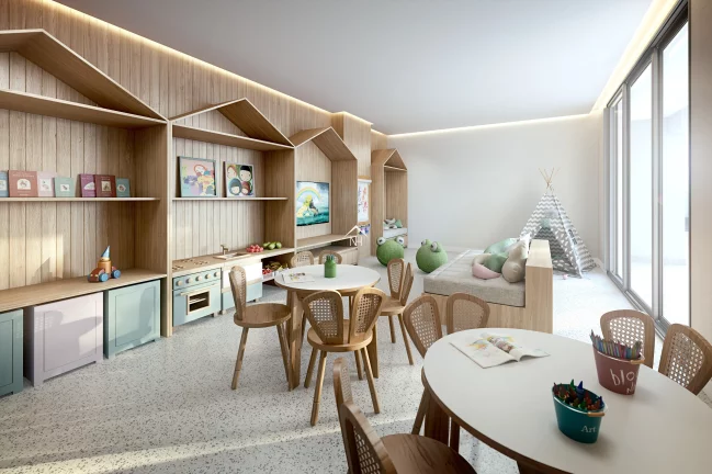 Imagem Apartamento de 61m c/ 2 dormitórios (1 suíte), terraço gourmet,1 vaga, salão de festas, piscinas,fitness, pista de cooper, brinquedoteca,churrasqueira