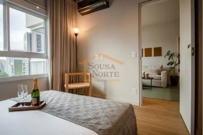 Imagem Apartamento mobiliado com 39m², 1 suíte, varanda, ar-condicionado na sala e no quarto, cozinha equ...