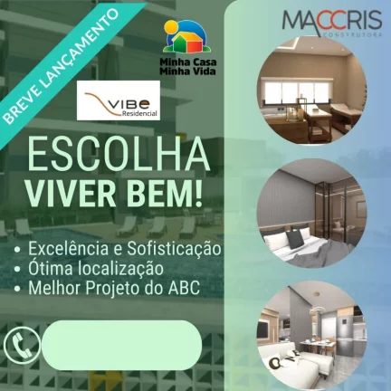 Imagem Vibe Residencial: Apartamento à venda na Vila Curuçá, 2 quartos, 1 banheiro, 36m². Minha casa minha vida em Santo André-SP!