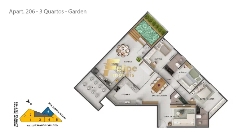 Imagem Apartamento Garden - Tenha o mar aos seus pés e todo o resto bem pertinho! Pré-lançamento na Praia de Camburi! Apartamento estilo