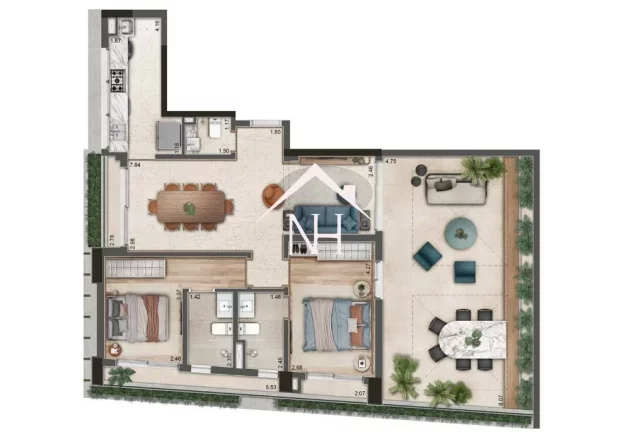 Imagem apartamento de 131m próximo do parque do povo no Itaim Bibi com 2 suítes com varanda privativa, 1 vaga, salão de festas, piscina, academia