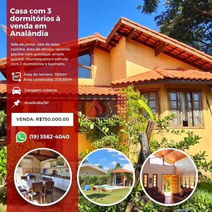 Casa de Condomínio com 3 dorms, Centro, Analândia - R$ 750 mil, Cod: 193