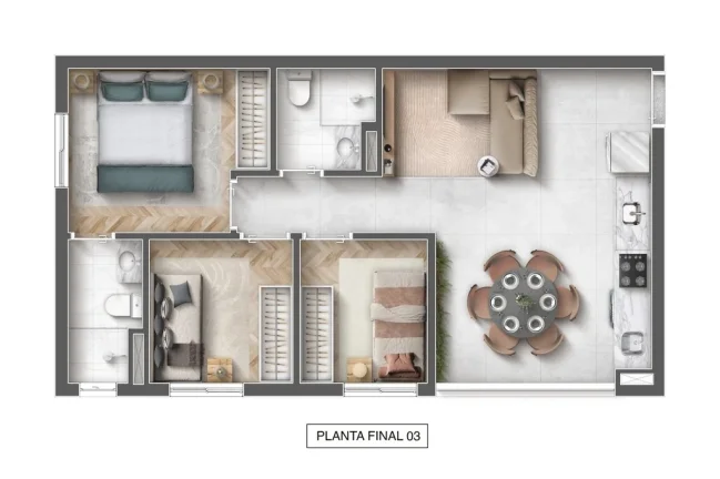 Imagem Apartamento - 56M², 3 Dorms, 1 Suíte, 1 Vaga.