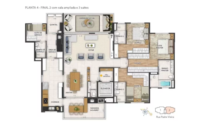 Imagem Luxuoso apartamento à venda no Jardim, Santo André-SP, 4 quartos, 3 suítes, 4 banheiros, 3 vagas na Condomínio Epic Patriani.