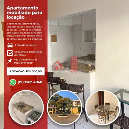 Apartamento com 2 dorms, Vila Guilhermina, Pirassununga, Cod: 186