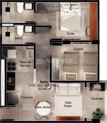 Imagem Apto- 2 Quartos- 1 Suite- 54,86m² - Intermares, Cabedelo/PB