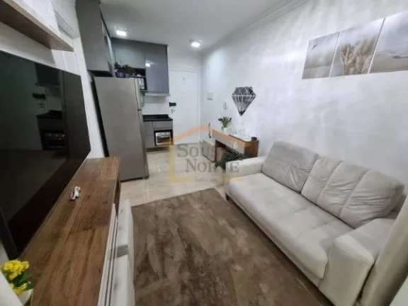 Imagem Um lindo apartamento em porcelanato, todo mobiliado, 1 dormitório, sala, sacada com vidros e persia...
