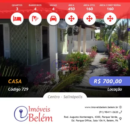 Imóveis Belém Aluga Bela casa mobiliada em Salinas / Atalaia