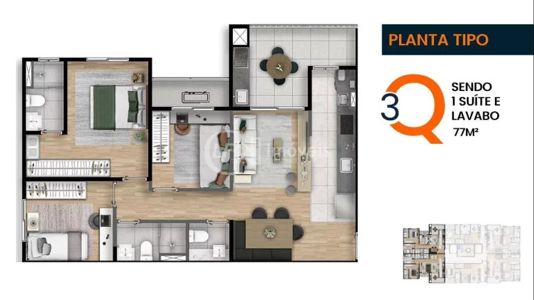 Imagem Apto na Planta - 3 opções diferentes com até 3 Quartos