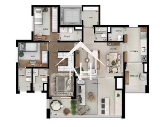 Imagem Apartamento de 125m c/3 suítes,2 vagas, terraço gourmet, brinquedoteca, piscina, quadra, bicicletário,pet place,sauna,fitness,delivery,deck,playground