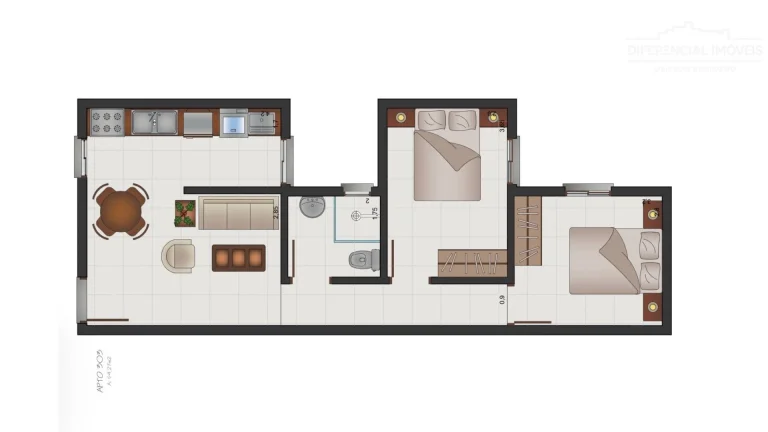 Apartamento à venda, dois dormitórios, área de 74,89 m², no Edifício Rasenbau.