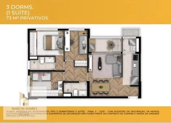 Imagem Apartamento à venda, Bela Vista, com 3 quartos, 73m2