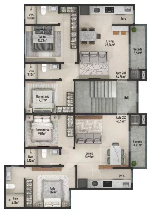 Imagem Apartamento com 2 dormitórios e 1 vaga de garagem em Navegantes/SC