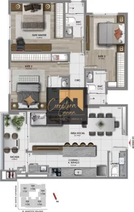 Imagem Apartamento no 3º andar com 109,50m² privativos, 3 quartos sendo 3 suítes com persianas! Sala de ...