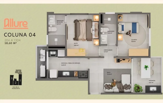 Imagem Descubra o encantador Allure Praia do Morro em Guarapari! Este apartamento de 58 m² possui 2 dormit...