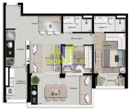 Imagem APARTAMENTO 70M²/02 DORMITÓRIOS/01 SUÍTE/01 VAGA DE GARAGEM COBERTA