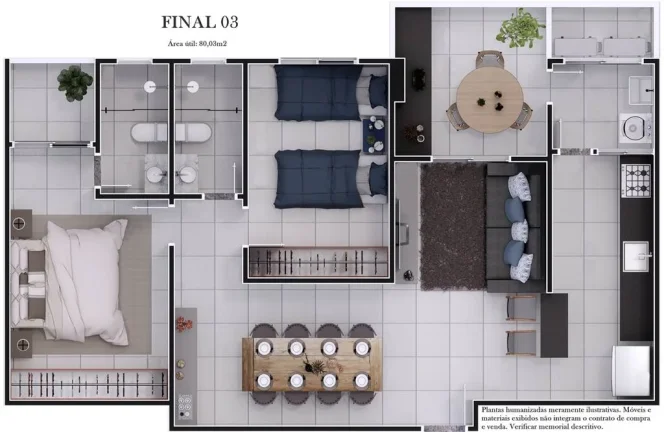 Imagem APARTAMENTO COM 80.71 m² - AVIAÇÃO - PRAIA GRANDE SP