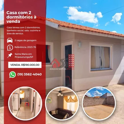 Casa com 2 dorms, Parque Terras de Santa Maria, Pirassununga - R$ 190 mil, Cod: 145