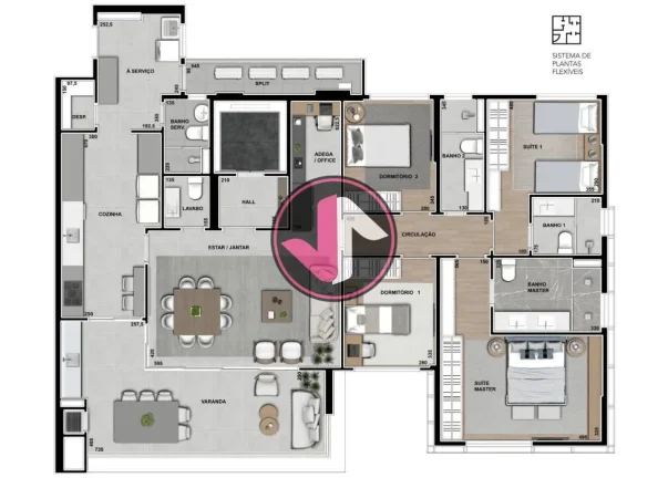 Imagem Este espaçoso apartamento oferece uma experiência de moradia luxuosa e versátil, combinando confo...
