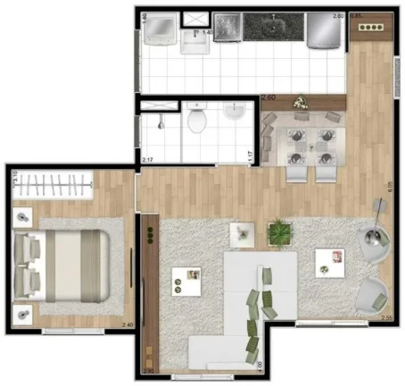 Imagem Apartamento para Venda por R$235.000,00 com 46m², 1 dormitório, 1 banheiro e 1 cozinha - Jardim helena, São paulo / SP - Cód. BDI35720