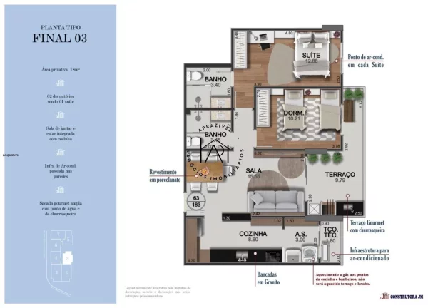 Imagem Apartamento na Planta para Venda em Praia Grande, Caiçara, 3 dormitórios, 2 suítes, 3 banheiros, 3 vagas