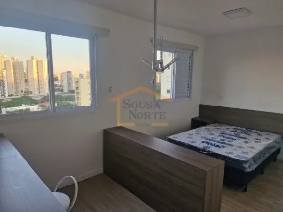Apartamento estilo Studio, TOTALMENTE MOBILIADO, dormitório com armários planejados e cama de casa...
