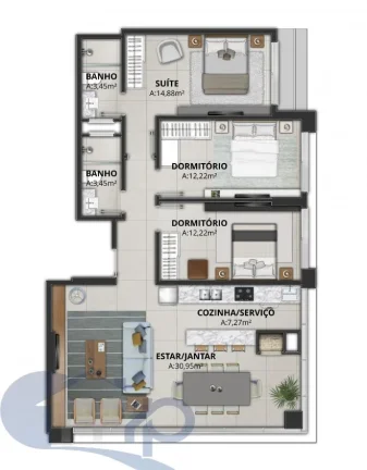 Imagem Apartamento á venda com 3 dormitórios no centro de Torres/RS