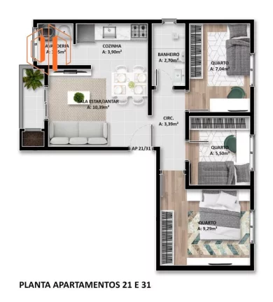 Imagem Apartamento para Venda em São José dos Pinhais, Parque da Fonte, 3 dormitórios, 1 banheiro, 1 vaga
