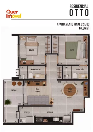 Imagem Apartamento à venda em Nova Ribeirânia - 2 quartos, 1 suíte, 2 salas, 2 banheiros, 1 vaga de garagem - 67.660,00 m² - Quer Imóvel Negócios Imobiliários.