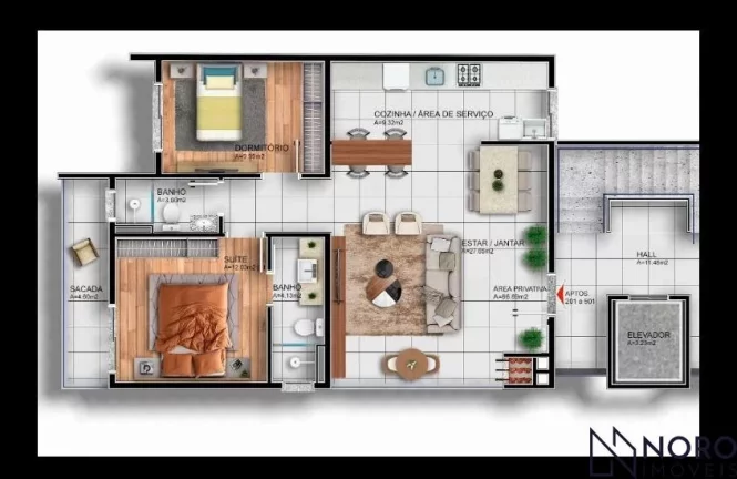 Imagem Apartamento 2 Dormitórios com Suíte e 2 Vagas de Garagem, sacada, gesso, churras