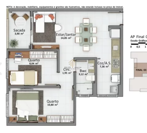 Imagem Apartamento em andar alto, MOBILIADO, com dois dormitórios na Pedra Branca!